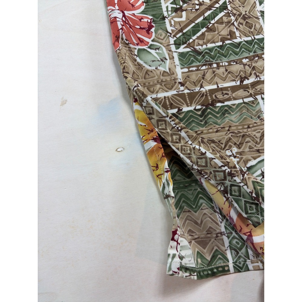 Mens Tropical Hibiscus Tribal Patchwork Short Sleeve Button Down Shirt Earth - Picture 6 of 6